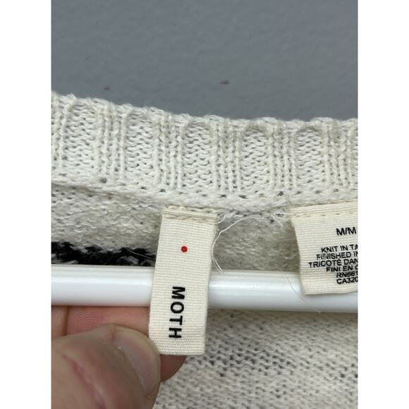 Moth Heart Intarsia Cardigan Sweater Womens Medium Alpaca Cream Black Button - Picture 4 of 8